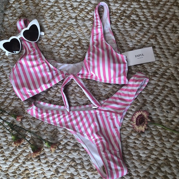 Zaful Other - Pink & White Striped Bikini